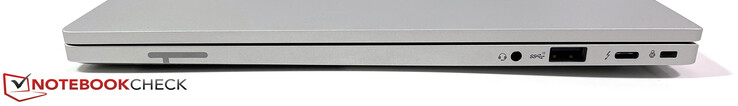 Right side: 3.5 mm Stereo, USB-A (3.2 Gen.2), USB-C (Thunderbolt 4, DisplayPort Alt 1.4, charging), Kensington NanoSaver