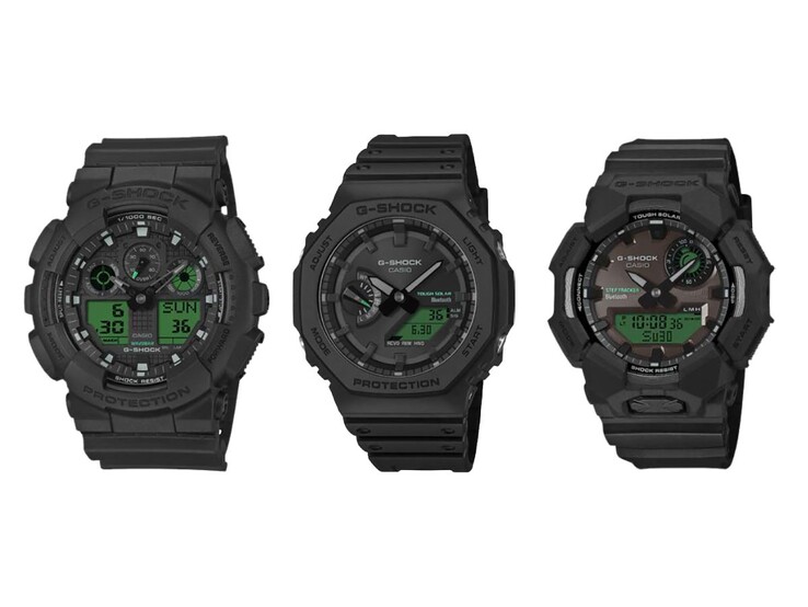 From left to right: the Casio G-Shock GA-100BEG-1A, GA-B2100BEG-1A and GA-B010BEG-1A watches