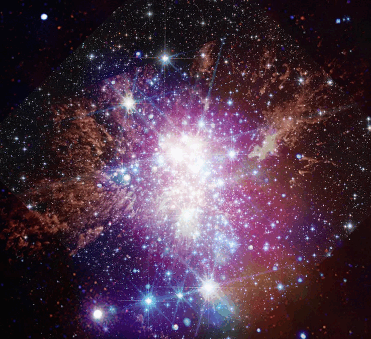 The image of Westerlund 1 as captured by JWST, Hubble, and Chandra (Image source: several - see sources)