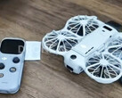 The DJI Neo 3 next to its RC Mini remote control, right to left.