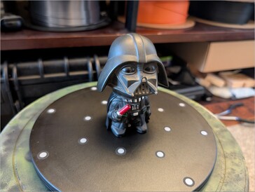 Darth Vader figure on turntable with markers