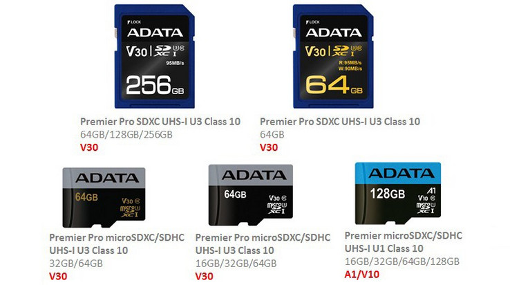 Even the mid-range cards benefit from 95 MB/s reading speeds and 90 MB/s writing speeds. (Source: ADATA)