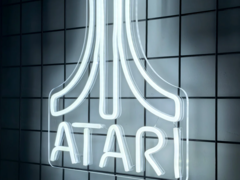 A neon white LED sign featuring Atari's logo (image source: Atari)