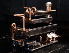 Copper pipes and pressure gauges give the PC from Billet Labs a steampunk look.