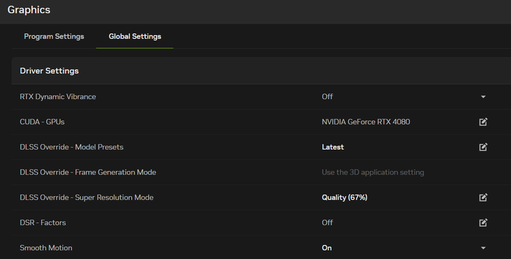 Possible setup for the DLSS and Smooth Motion global settings (Editor's personal Nvidia App)
