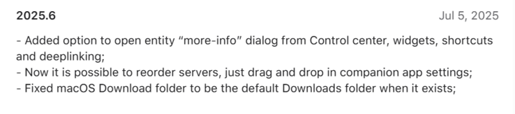 The release notes for Home Assistant app version 2025.6. (Image source: Apple App Store)