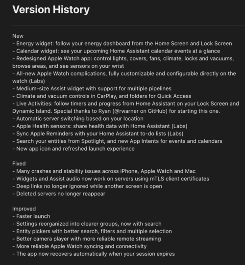 A screenshot of the Home Assistant app version 2026.9.0 release notes