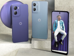 Motorola describes the Moto E15&#039;s colours as Denim Blue, Misty Blue and Fresh Lavender. (Image source: Motorola)