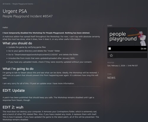 Developer update on People Playground mod with virus