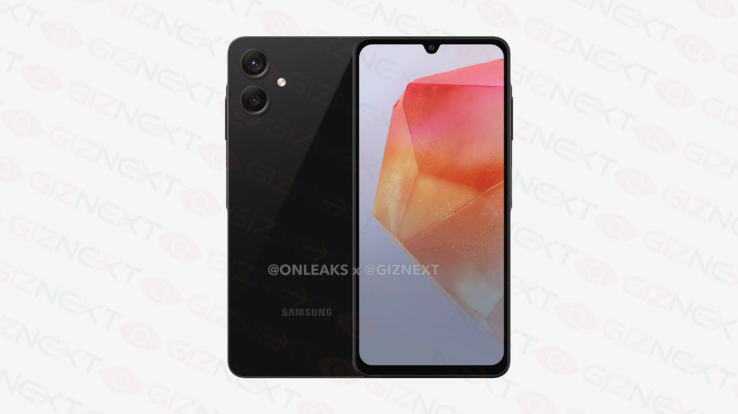 The Galaxy A06 renders also showcase the teardrop notch and the dual-lens camera. (Source: @OnLeaks x GizNext)