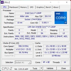 CPU-Z Core i7-1260P