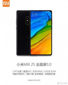 The bezel-free Xiaomi Mix 2s has surfaced in a leak. (Source: Weibo)