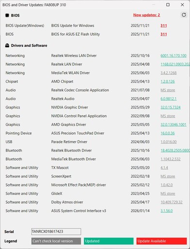 Depending on the options, another screen can come up: Updates