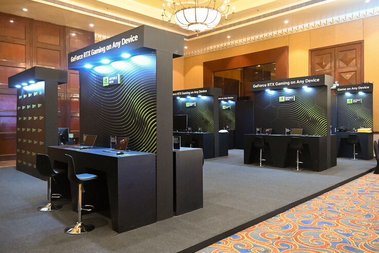 GeForce Now was demonstrated running on a variety of screen sizes