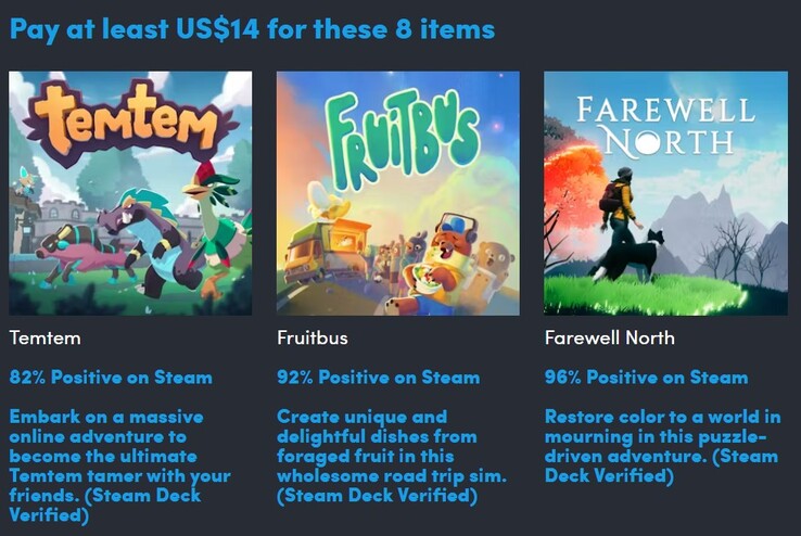 A payment of $14 or more adds these 3 games to the bundle, making it a total of 8 games (Image source: Humble Bundle)