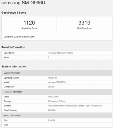 The "875-powered S21" on Geekbench. (Source: Geekbench 5 via MySmartPrice)