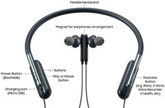 Samsung U Flex Headphones headset with flexible neckband, Bixby and S Health buttons
