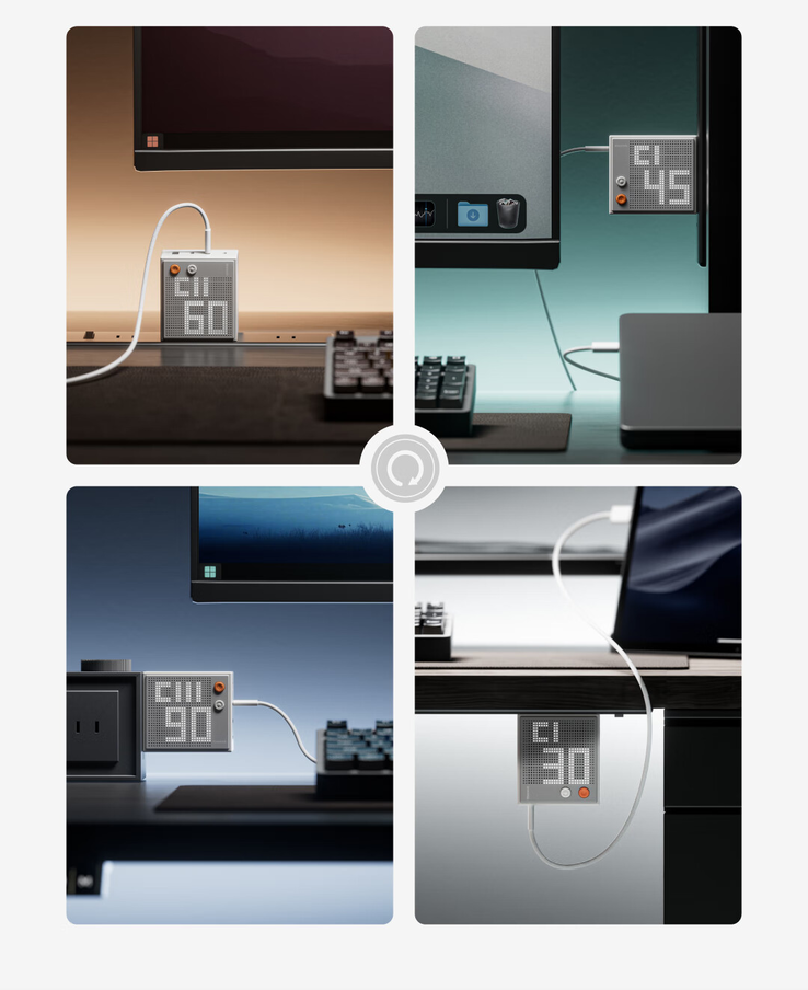 The Sharge Dot Matrix Screen Charger's display can rotate. (Image source: Sharge)