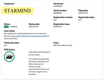 SpaceX Starmind AI satellite constellation trademark