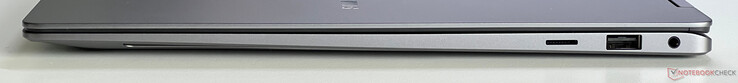 Right: microSD card reader, USB-A 3.2 Gen 1 (5 Gbit/s), 3.5-mm audio