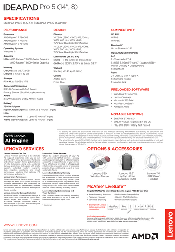 Lenovo IdeaPad Pro 5 14 - Specifications. (Source: Lenovo)