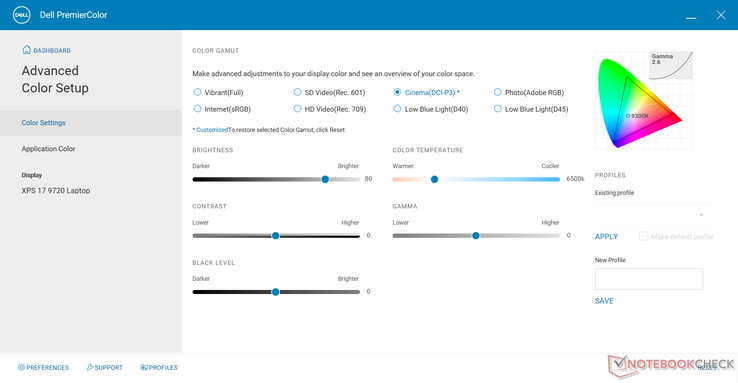 PremierColor settings prior to measurements