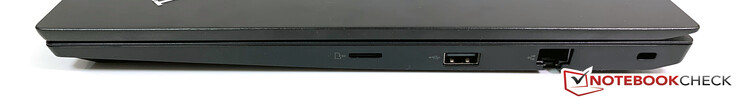 Right: microSD reader, USB 2.0, Gigabit Ethernet, provision for security lock