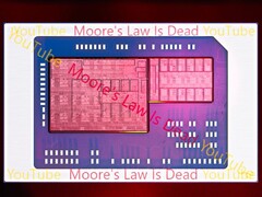 The 12-core Zen 6 CCD, in the top-right next to the large IOD, reportedly measures around 75 mm². (Image source: Moore's Law Is Dead)