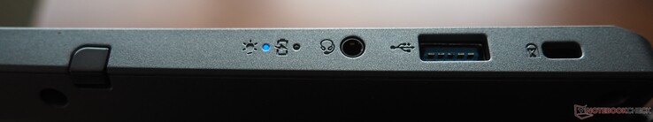 Right side: Audio jack (Line in/out), USB-A 3.0, Kensington lock