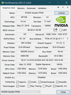 GPU-Z Nvidia Quadro P520