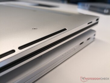 2019 XPS 13 (bottom) vs. 2020 XPS 13 (top). The newer design has speaker grilles along the side edges