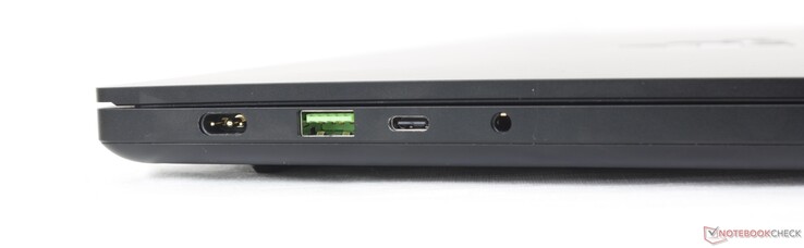 Left: AC adapter, USB-A 3.2 Gen. 2, USB-C 3.2 Gen. 2 w/ USB4 + DisplayPort 1.4 + Power Delivery, 3.5 mm combo audio