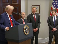 President Trump announces $500 billion Stargate AI investment project with leaders of Softbank, Oracle, and OpenAI. (Image source: Fox 5 on YouTube)