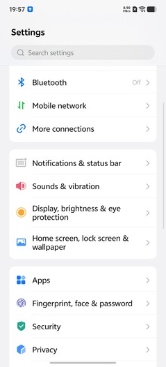 Settings page