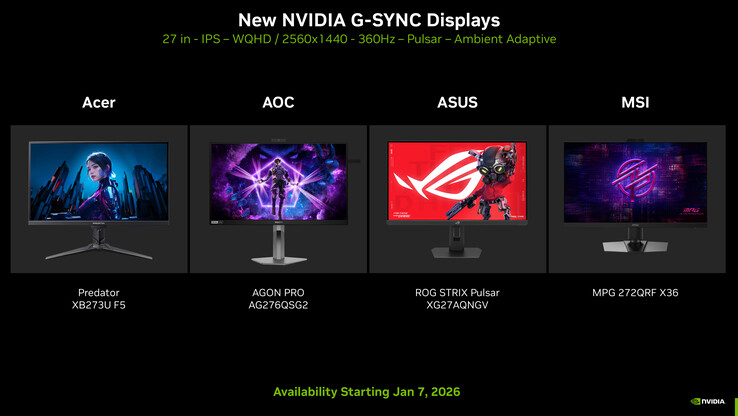 Nvidia's G-Sync Pulsar tech is embedded in 4 different gaming monitors available starting January 7 2026 (image source: Nvidia)