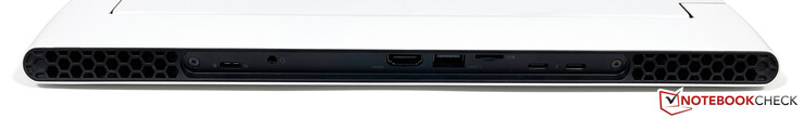 Rear: USB-C 3.2 Gen.2 (15W Power Delivery, DisplayPort 1.4), 3.5 mm stereo jack, HDMI 2.1 (HDCP 2.3), USB-A 3.2 Gen.1, microSD (5.2 UHS-II), 2x USB-C w/ Thunderbolt 4 (15W Power Delivery, DisplayPort 1.4)