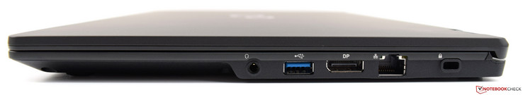 Right-hand side: 3.5 mm jack, x1 USB 3.0 Type-A, DisplayPort, Ethernet, Kensington lock