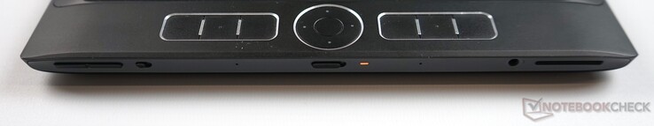 Underside: Volume rocker, Rotation lock, Power switch, Headphone jack, SD card reader