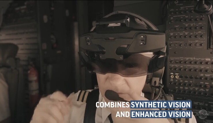 A SkyLens Head Wearable Display gives pilots a 180 degree mixed reality view. (Source: AerSale)