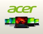 Acer's logo with a lineup of laptops.