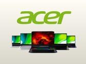 Acer's logo with a lineup of laptops. 