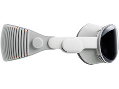 A promotional image for Apple&#039;s Vision Pro mixed reality headset with the device showcased against a white background. (Image Source: Apple)