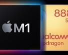 The Apple M1 SoC in the new iPad Pro is going to be a tough challenger for a Snapdragon 888-powered rival tablet. (Image source: Apple/Qualcomm - edited)