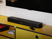 The TV Speaker 2nd Gen launches with a center tweeter. Pictured: the soundbar under a TV.