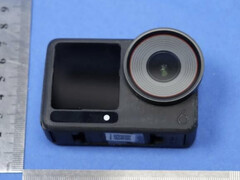 Pictured: The rumored upcoming DJI Action 6, featuring a ridged lens design compared to the Action 5 Pro's smooth lens (Image source: FCC)