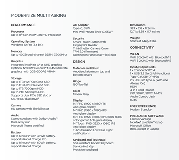 Intel spec sheet (Image Source: Lenovo)
