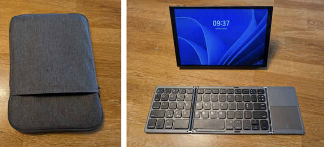 Using the Legion Go as a mobile productivity machine works surprisingly well and packs down to a minuscule size. Just make sure you have a flat surface. (Image Source: Notebookcheck)