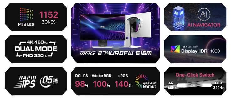 The MSI MPG 274URDFW E16M highlights. (Image source: MSI)
