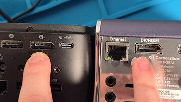 Regular DisplayPort vs the hybrid port (image source: Jon Bringus on YouTube)