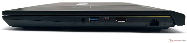 Right: 3.5 mm combo audio jack, USB 3.2 Gen1 Type-A, USB 3.2 Gen1 Type-C, HDMI-out, Gigabit Ethernet